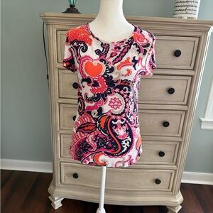 Talbots Pink and Orange Paisley Short Sleeve Top